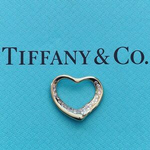 RARE Tiffany & Co. Elsa Peretti 18K Gold Diamond Open Heart 29 Diamonds Pendant